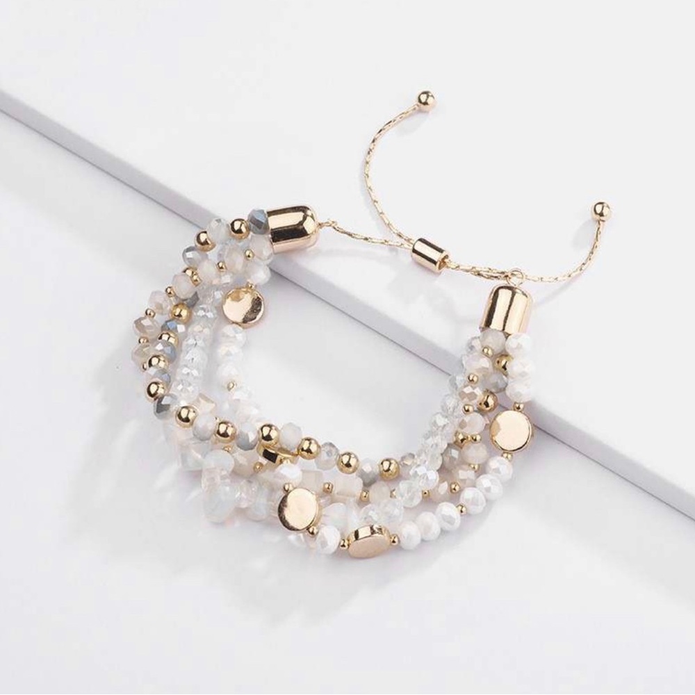 White Gold Beaded Gemstone Connector Bracelet